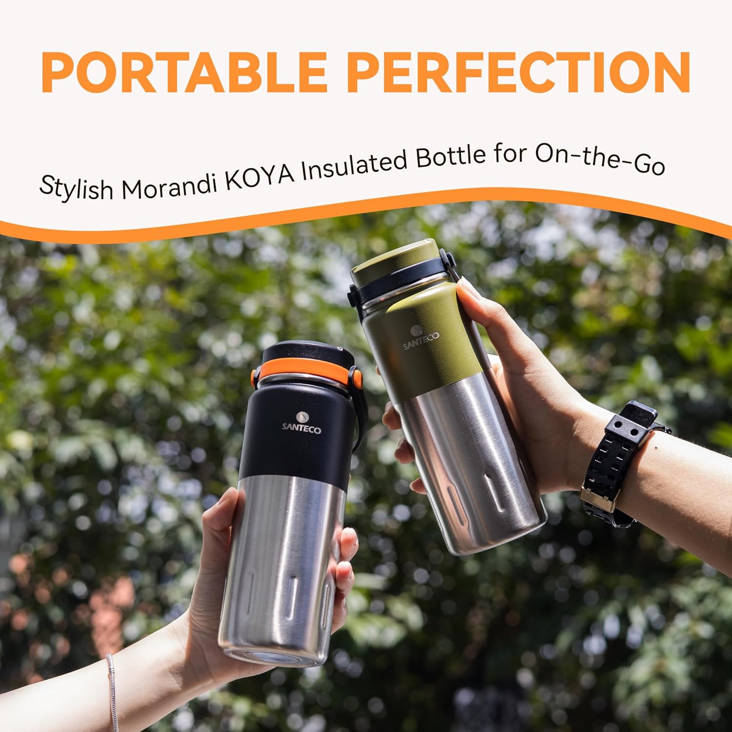 SANTECO KOYA 17oz Insulated Water Bottle with Handle, Stainless Steel Sports Water Bottles, Wide Mouth Leak-Proof Double Wall Travel Mug Cold & Hot Water Cup for GYM, Riding, Camping, School